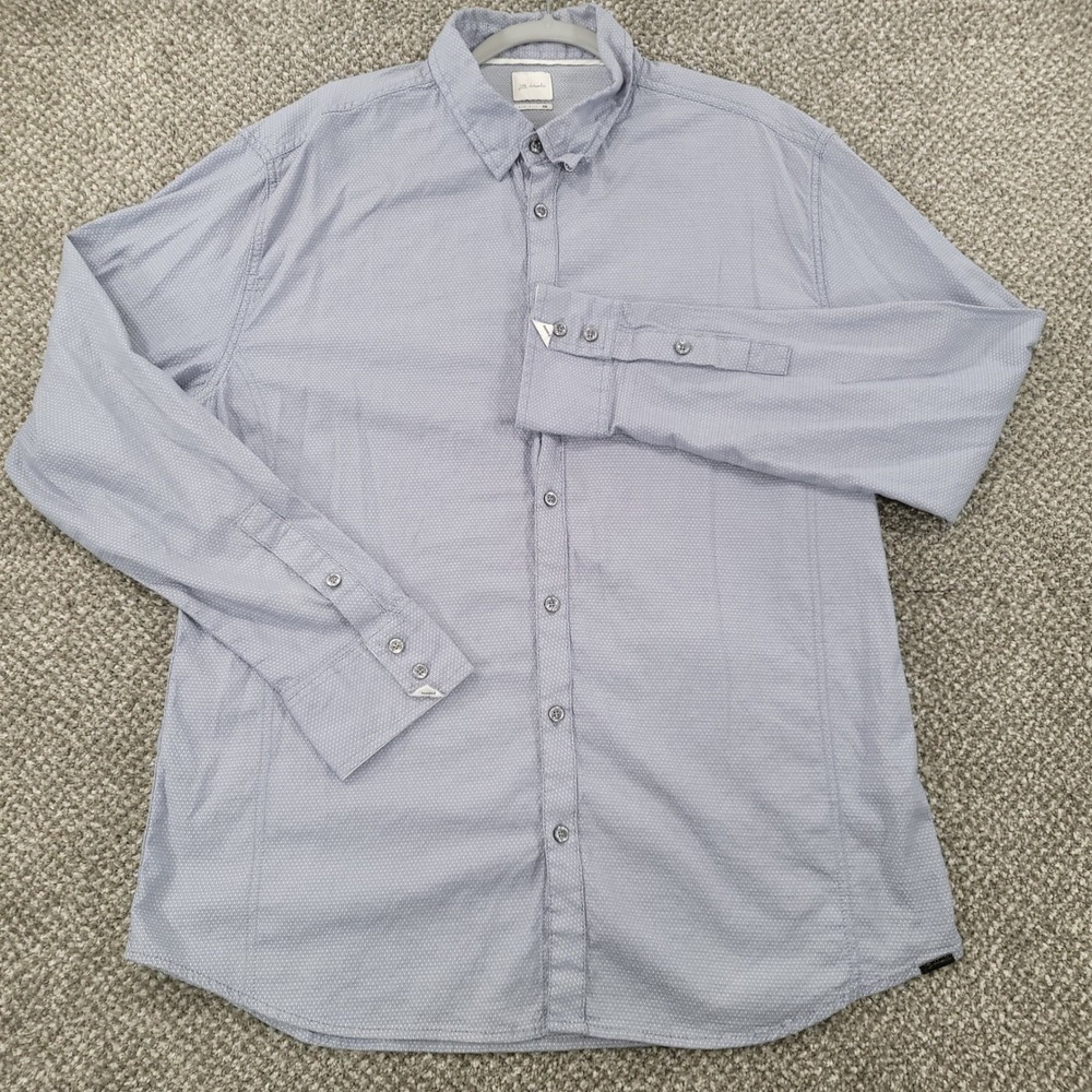 JB Holt Athletic Shirt Mens XL Blue Micro Dot Long Sleeve Stretch Button Down